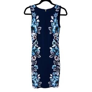 White House Black Market Reversible Floral Dress Sleeveless Blue XXS